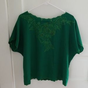 Vintage green silk embroidered blouse